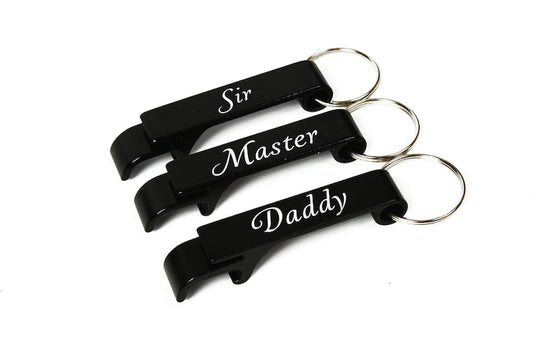 Gift Ideas for Your Daddy Dom with Sir, Master and Daddy keyrings displayed