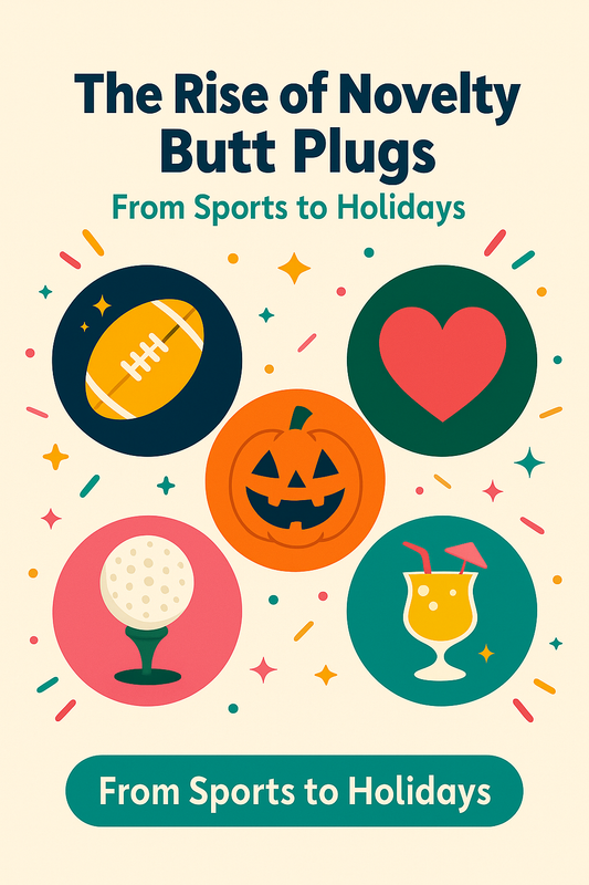 A colorful digital illustration of novelty Christmas butt plugs with playful designs, featured in a festive holiday gift guide.