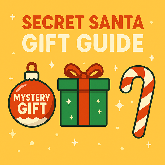 Funny Secret Santa gifts for adults illustration featuring gag gift mug, wine bottle, naughty butt plug, and holiday items