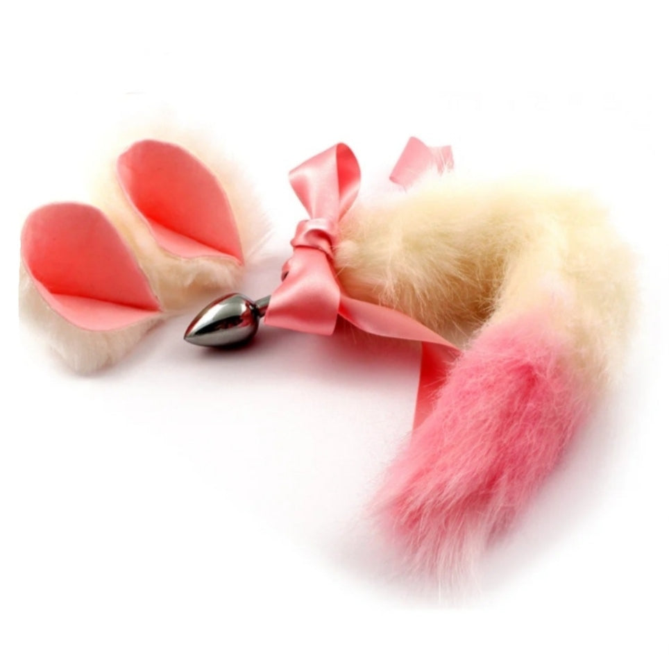 Pet play set with a tail butt plug and furry ears