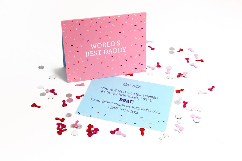 Celebration card to worlds best daddy, filled with glitter from a brat