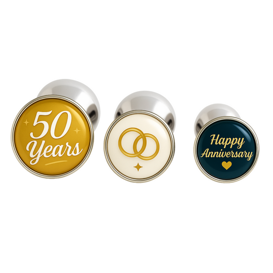 Golden anniversary anal plug set with wedding rings