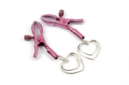 Purple Nipple Clamps with Heart Charms