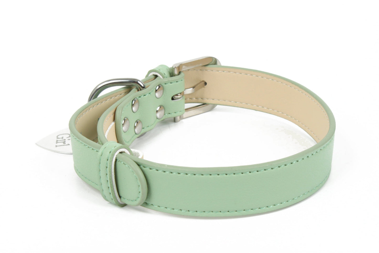 Green leather BDSM collar custom engraving