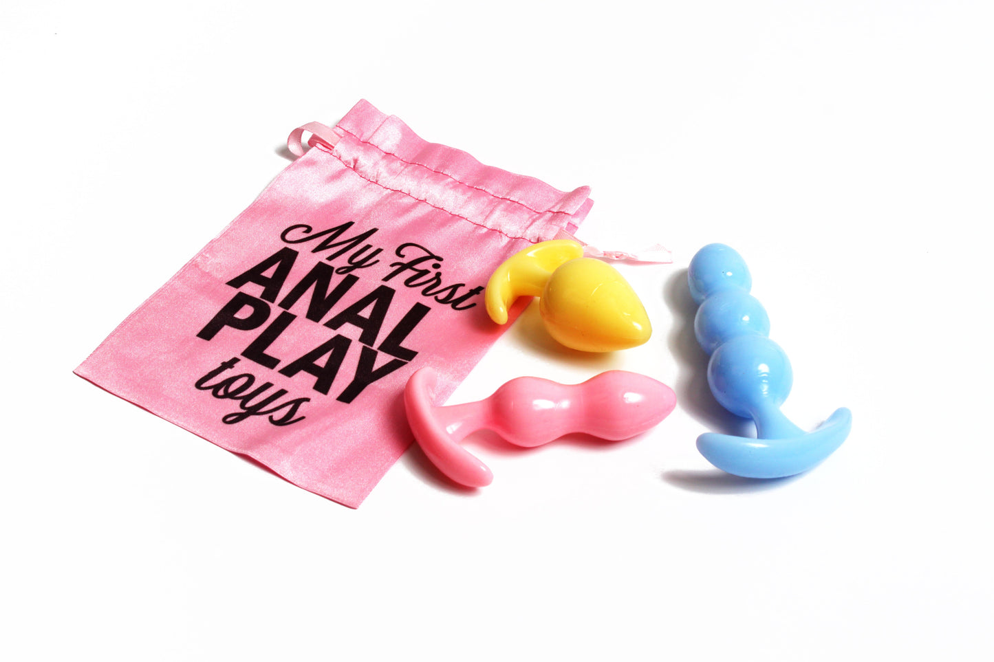 set of 3 silicone butt plugs with custom bag