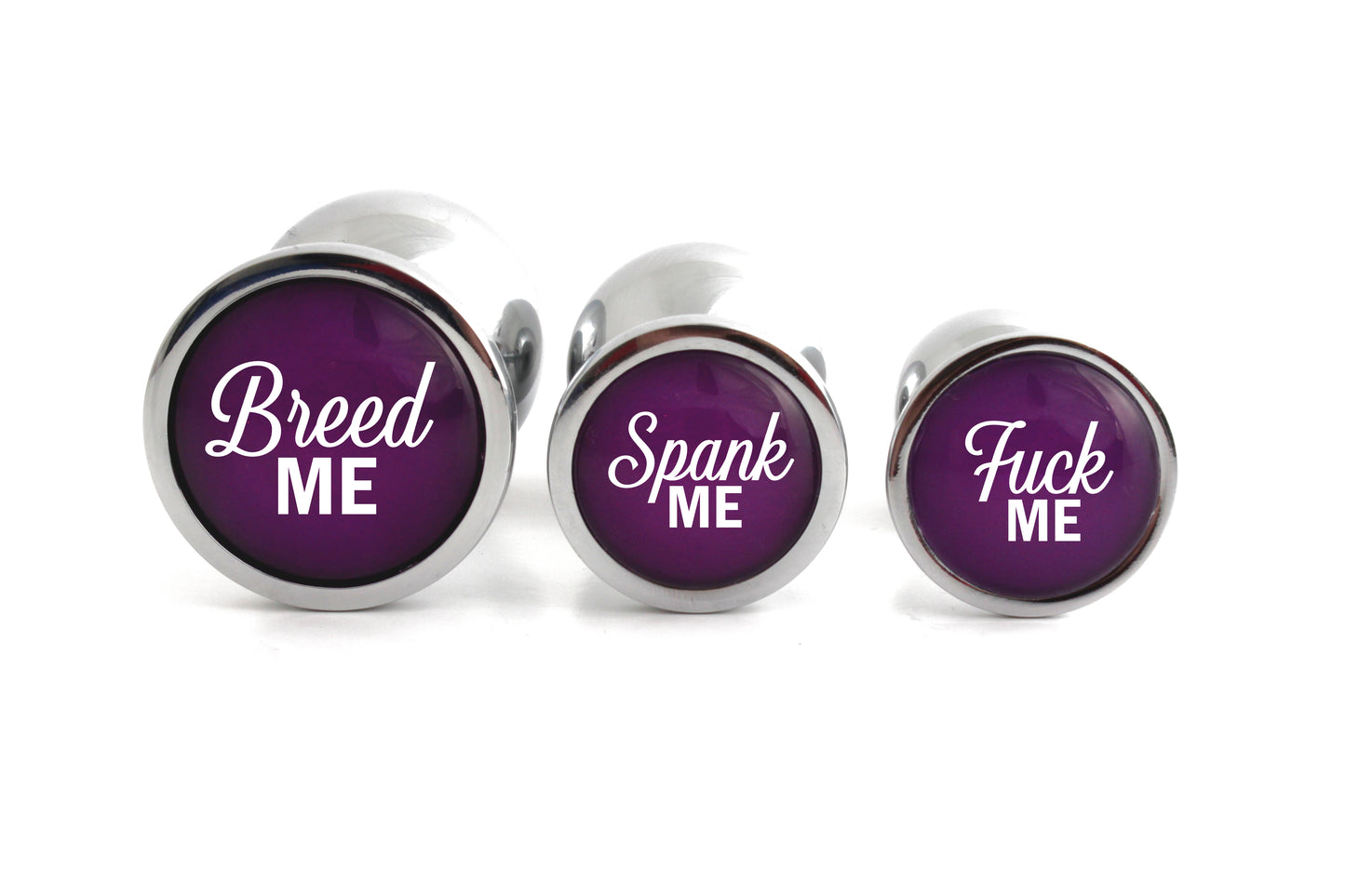 Breeding kink plugs with the phrases breed me, spank me, fuck me