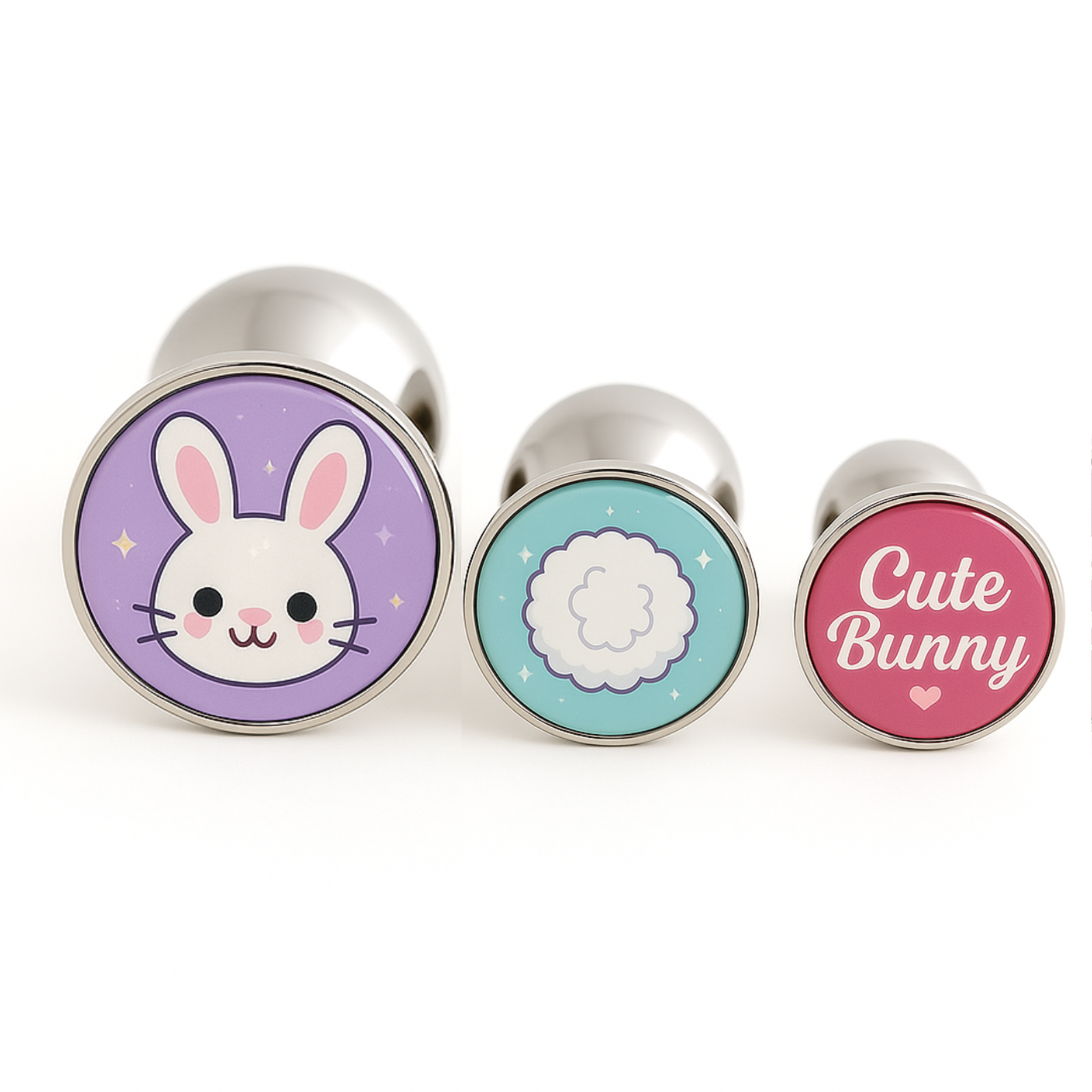cute bunny butt plugs with bunny face, fluffy tail and the cute bunny quote