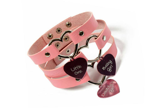 Adorable baby pink DDLG collar with heart design and 'baby girl' pendant