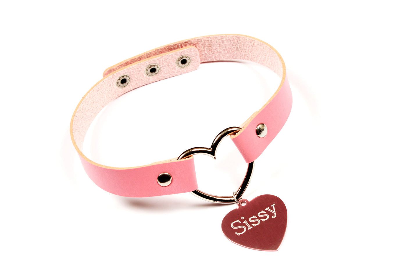 Pink sissy collar - faux leather heart collar