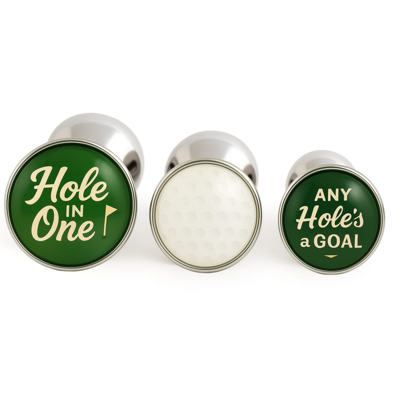 funny golf butt plugs gag gift showing hole in one, golf ball print and any hole's a goal