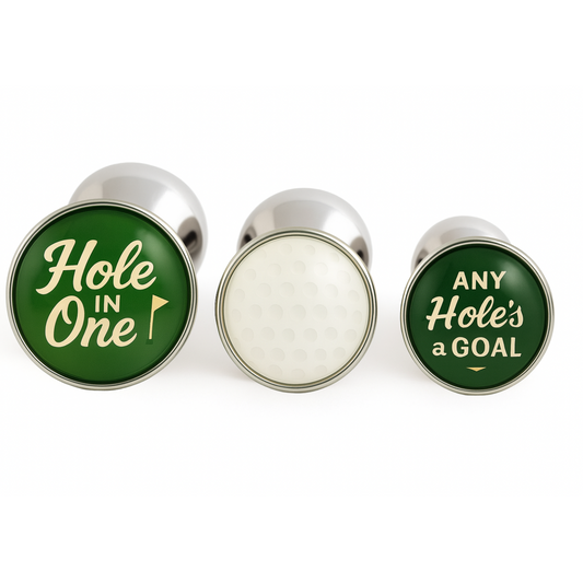 funny golf butt plugs gag gift showing hole in one, golf ball print and any hole's a goal