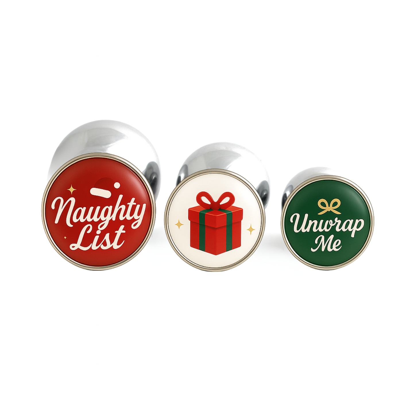 naughty list butt plugs with present, unwrap me and cute christmas designs