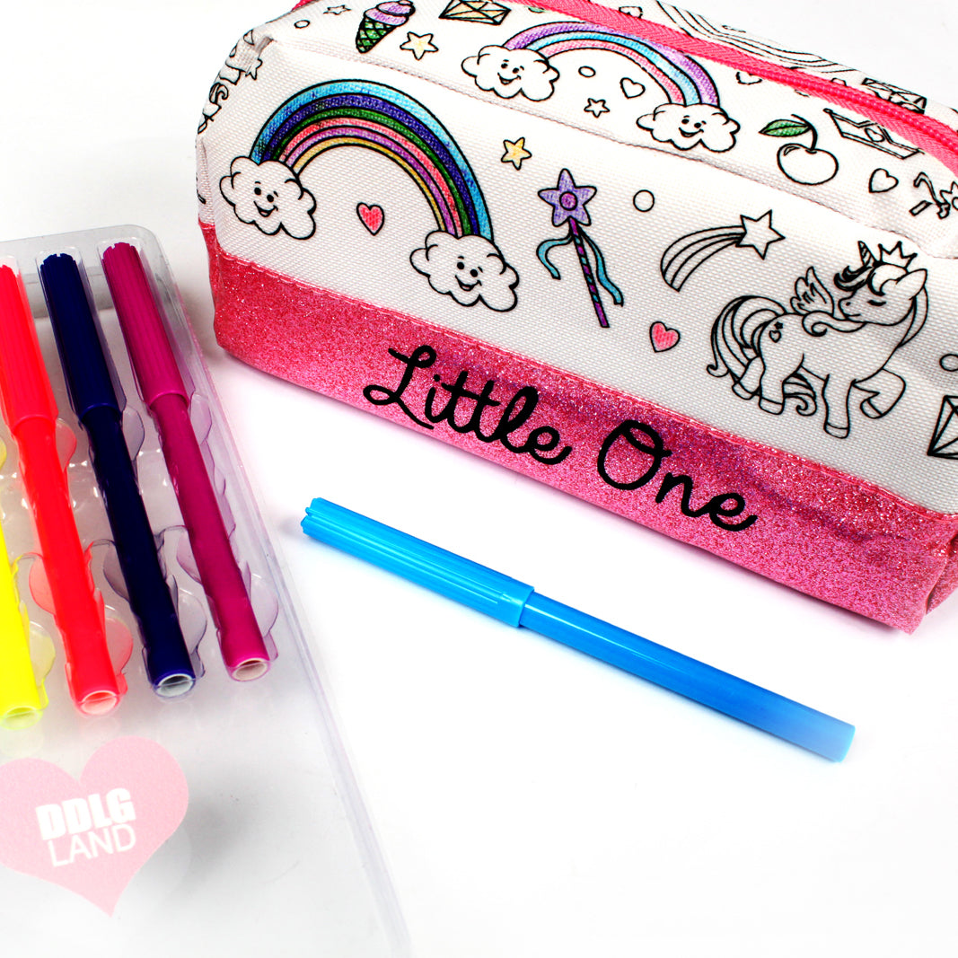 Trousse à crayons à colorier ! Trousse à crayons personnalisée pour petite fille que vous pouvez décorer vous-même. Cadeau idéal pour les tout-petits, DDLG et ABDL. Licorne