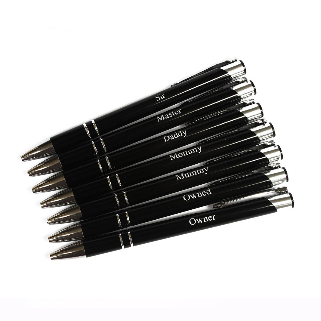 Stylo gravé personnalisé noir BDSM - Cadeau DDLG pour papa dom/Maître/Sir