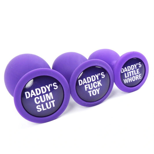 purple butt plugs made from silicone with DDLG quotes